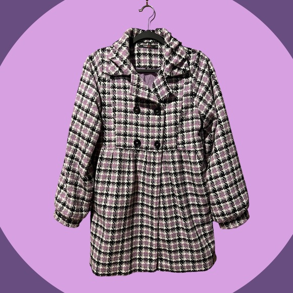 George Jackets & Blazers - George Ladies L Purple/Grey/Black Plaid Tweed Coat